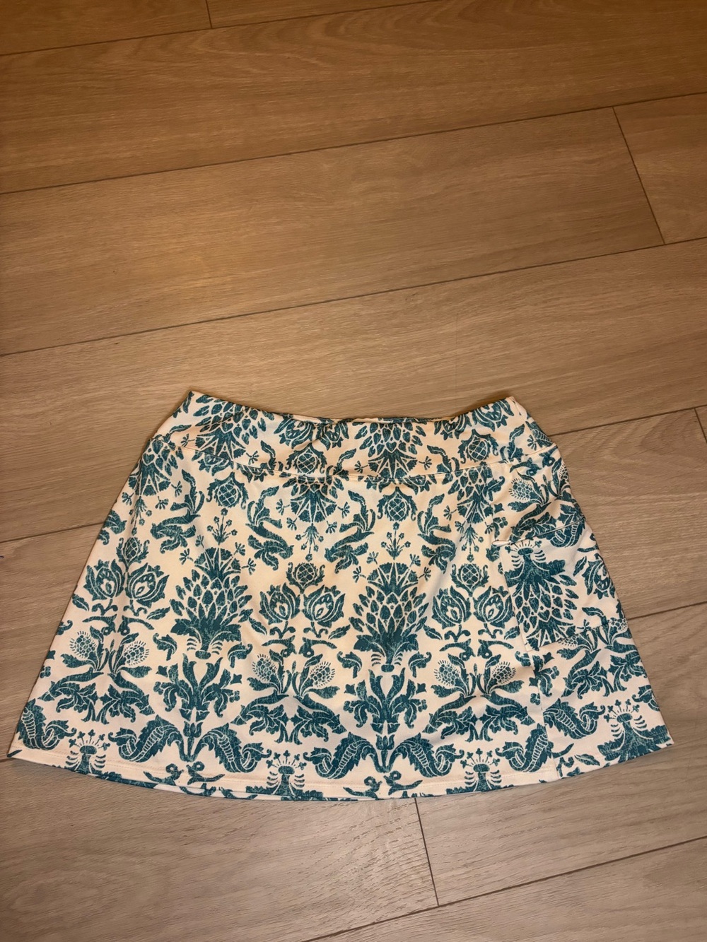 Athleta Teal Damask Swim Skirt Skort Blue Floral Print Small 741052 EUC